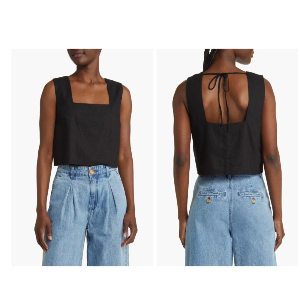 Treasure & Bond Square Neck Linen-Blend Tank – Black – XL – NWT